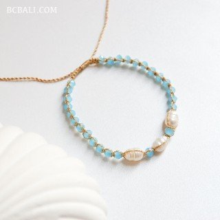 Crystal Beads Bracelet With Original Pearls Handmade in Bali